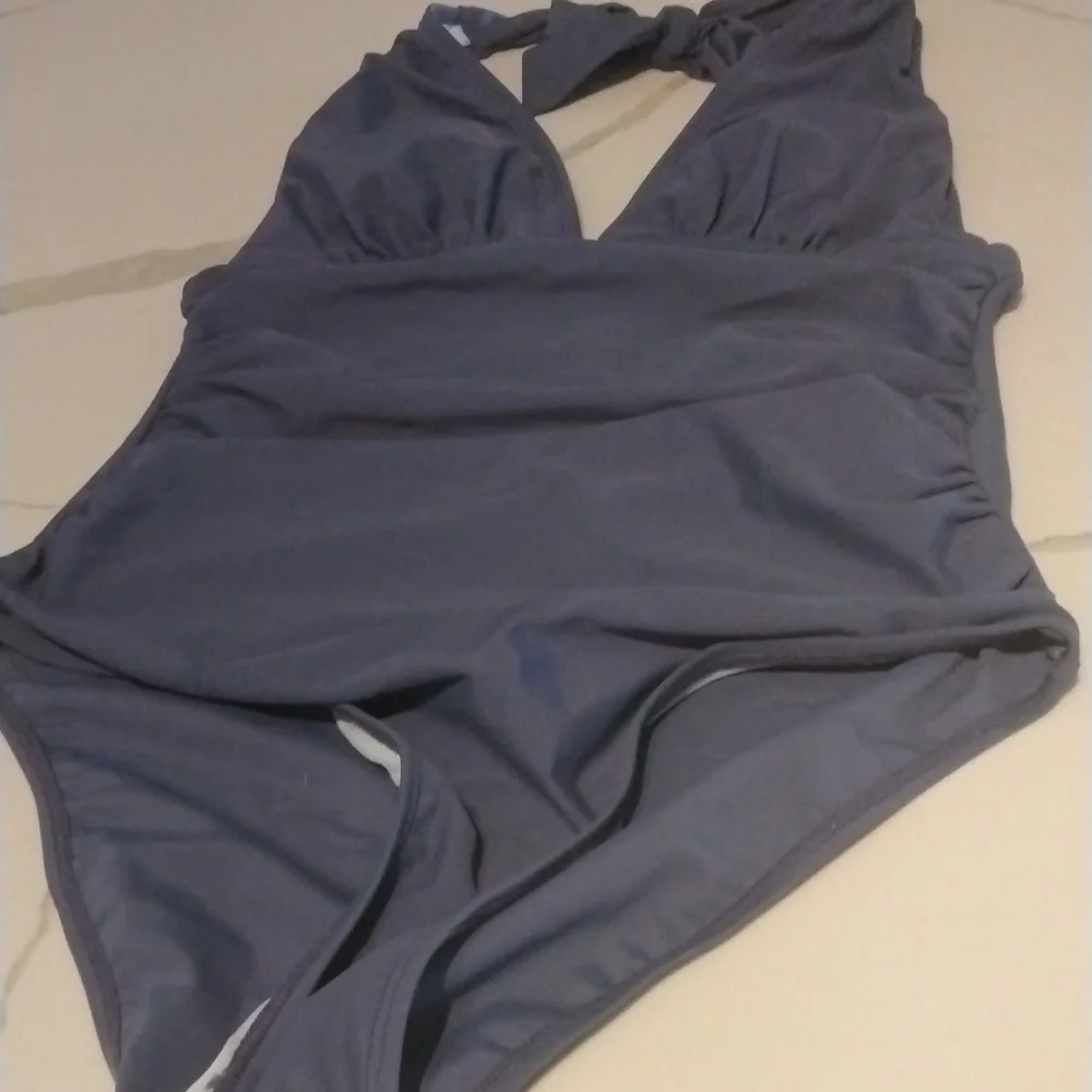 V neck one piece‎ swimsuit SZ M blue NWOT
